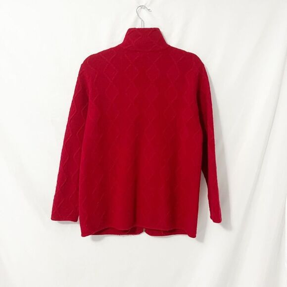Talbots Red Wool Diamond Knit Zip Up Cardigan Size S - Picture 3 of 6